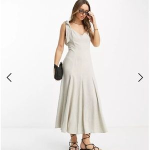 ON HOLD - ASOS DESIGN linen tie strap swing maxi sundress with godets in natural